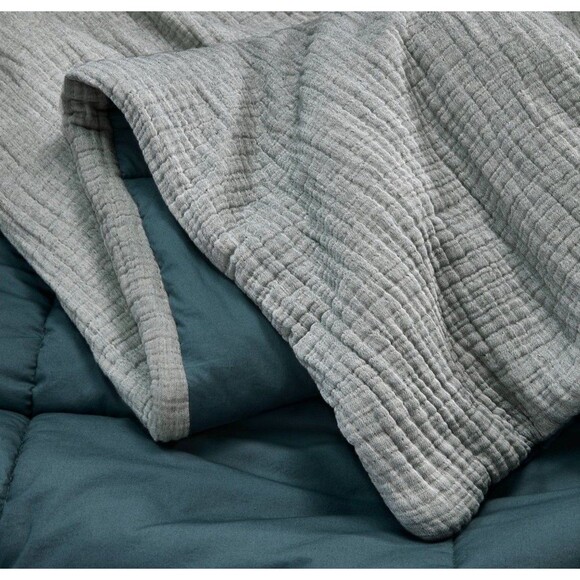 Full/Queen Textured Chambray Cotton Comforter & Sham Set Dark Teal Blue NEW - Picture 4 of 9